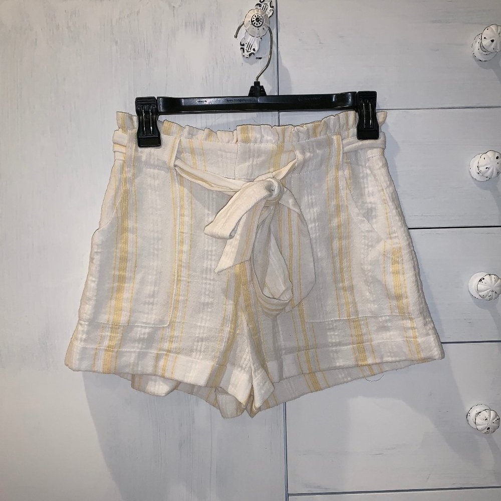White and Yellow Striped Cargo shorts High waisted